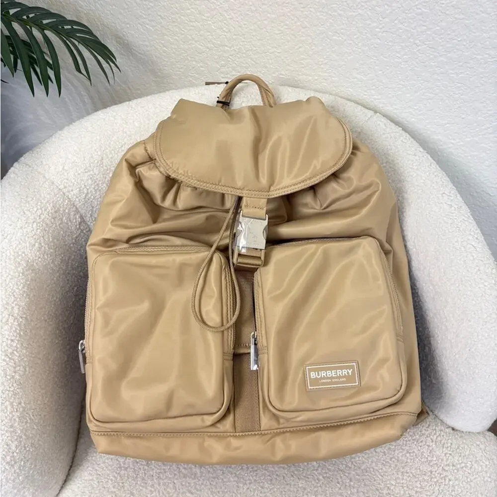 Sale ends 6/29 Burberry nylon Tan Backpack with logo nwt small